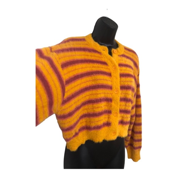 levi’s orange pink stripe fuzzy cardigan sweater size small brand new - Picture 10 of 12